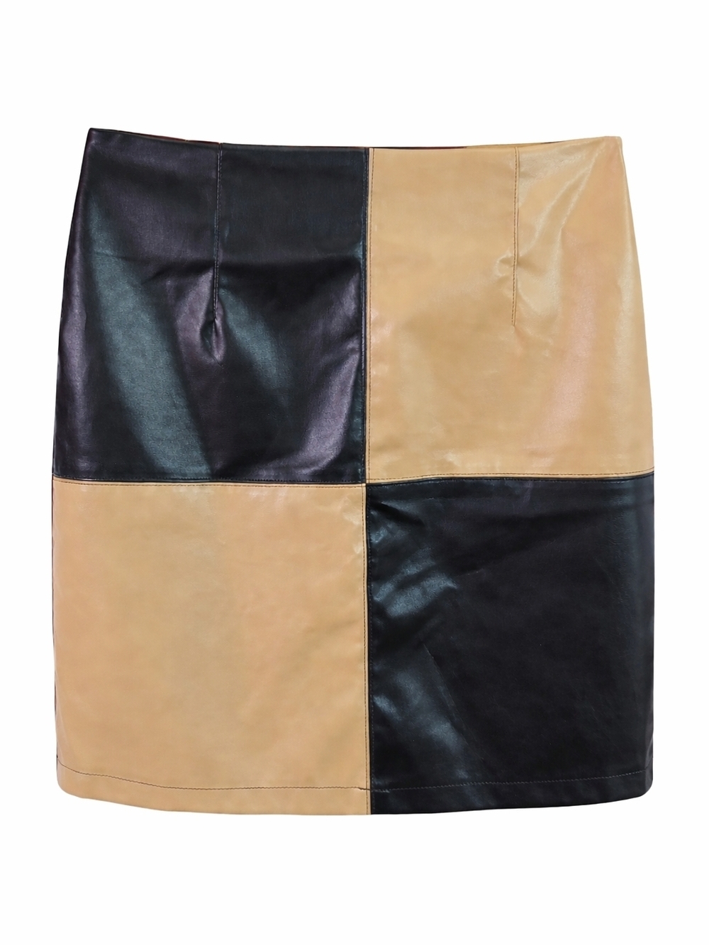 VICI Colorblock Faux Leather Mini Skirt Black Tan  High‎ Waist Trendy Medium